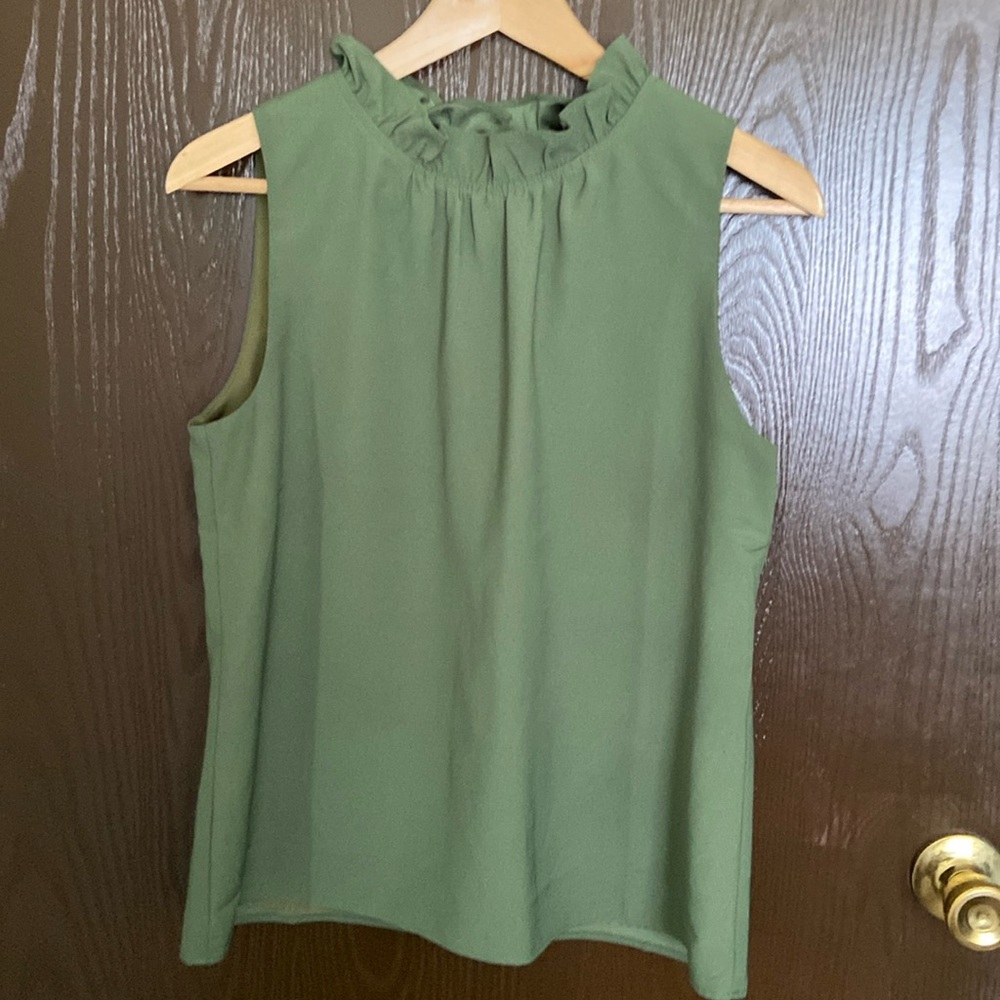 J. Crew Green Ruffled Blouse
